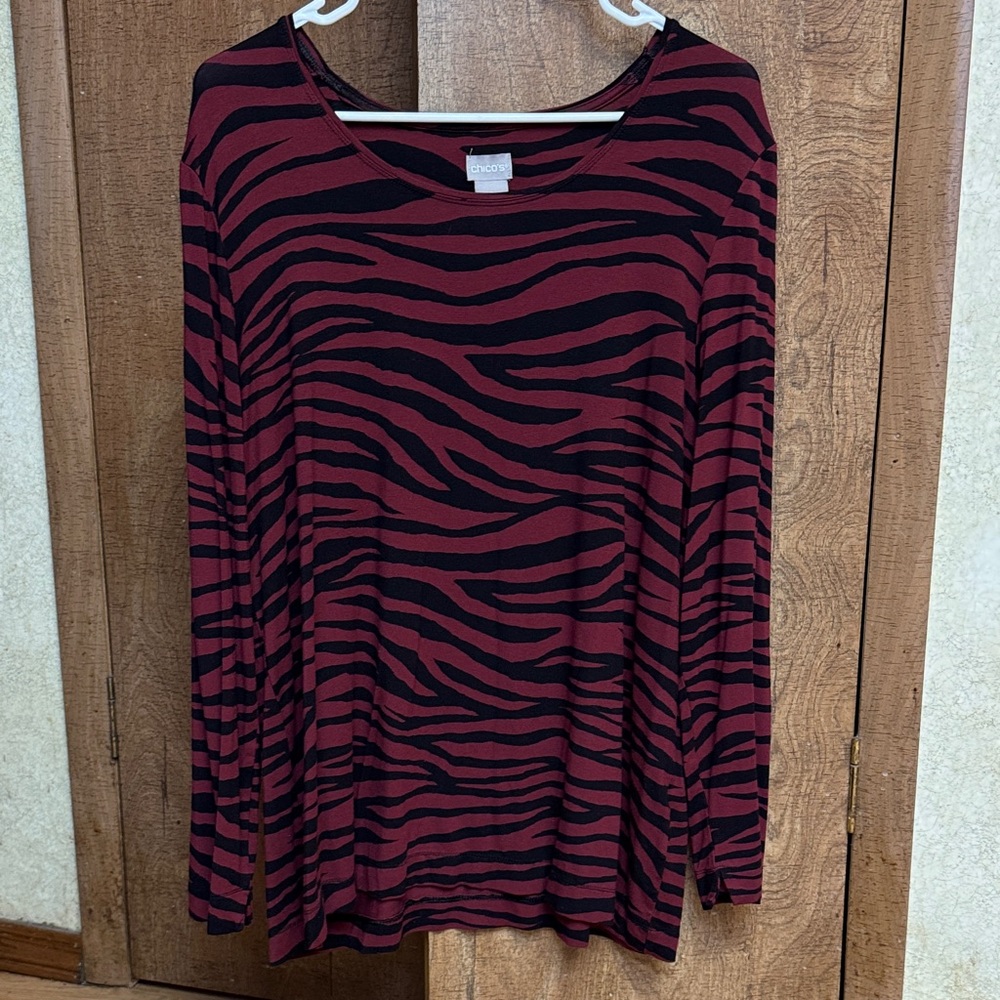 Chico's Red and Black Zebra Long Sleeve Top
